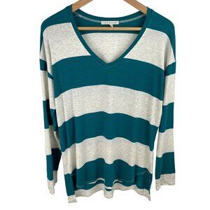 Red Haute Womens Size Large Multicolor Striped Long Sleeve V Neck Shirt